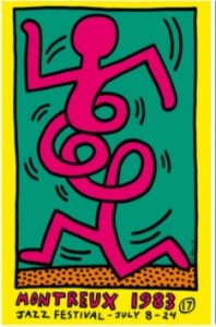 Keith Haring "Montreux Jazz Festival" 1983, serigrafia firmata, cm 100x70