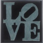Robert Indiana (after) "Winter love", 2006., tappeto in lana indiana cardata a mano, cm 39,5 x 39,5