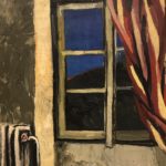 Renato Guttuso, Finestra con tenda rossa, olio su tela, cm 65 x 54, 1960