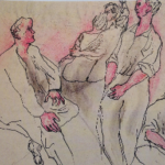 Renato Guttuso, Conversazione, china biro pastelli e acquerello su carta, cm 20x30, 1937/38