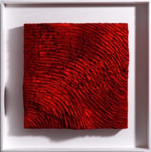 Lands pure pigment red, 2019, paste cementizie, sughero, collanti, pigmenti puri su tavola, cm 55x55.