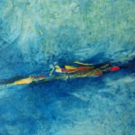Velato azzurro 2, 2017, oil and collage on canvas, 160 x 200 cm